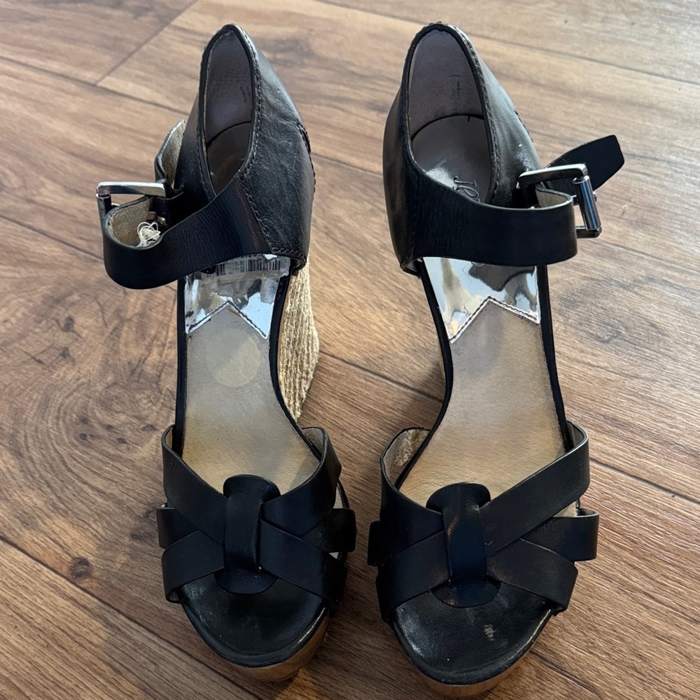 Michael Kors Black and Tan Wedge Sandals